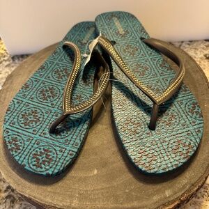 Maurices Teal/Brown Flip Flops-Size Large (9-10) NWT
